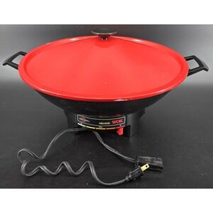 Vtg West Bend Electric Wok with Rack Model 79525 Red 6 Qt Non-Stick Works 1987